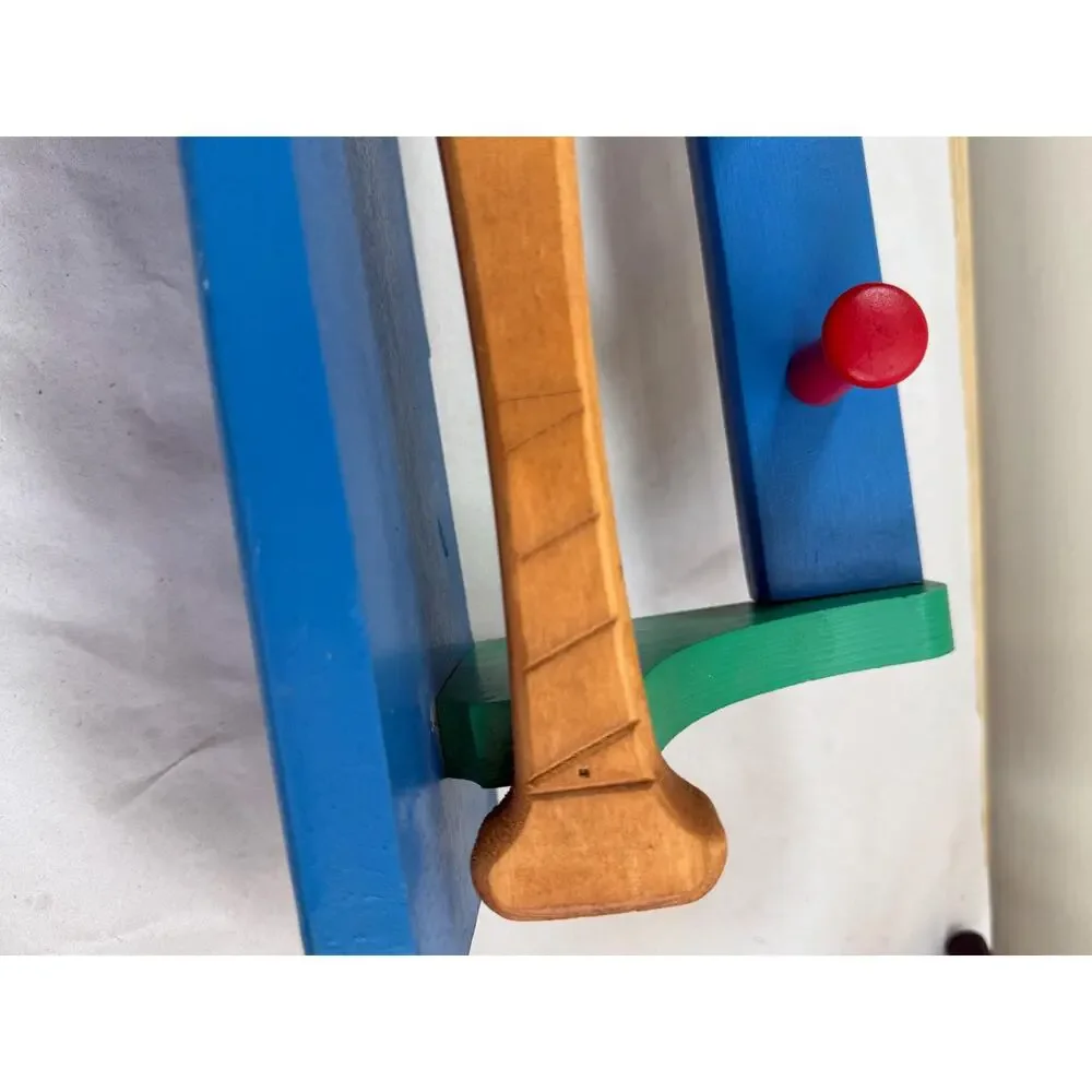 Vintage Handmade Baseball Bat Wall Hooks Kids Room Coat Rack Blue Green Sports